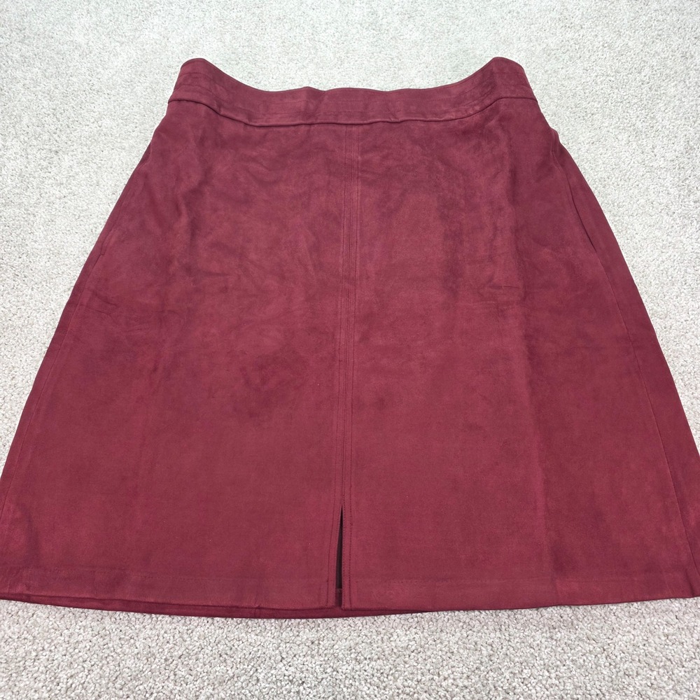 Denim & Co Wine Faux Suede A-Line Midi Skirt Elastic Back Burgundy Plus Size 2X